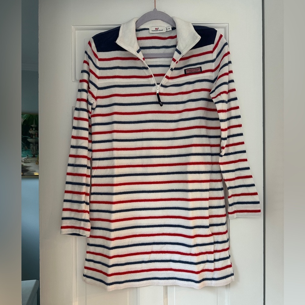 Vineyard Vines Striped Patriotic Terrycloth Quarter Zip Swim Cover Up Size XS